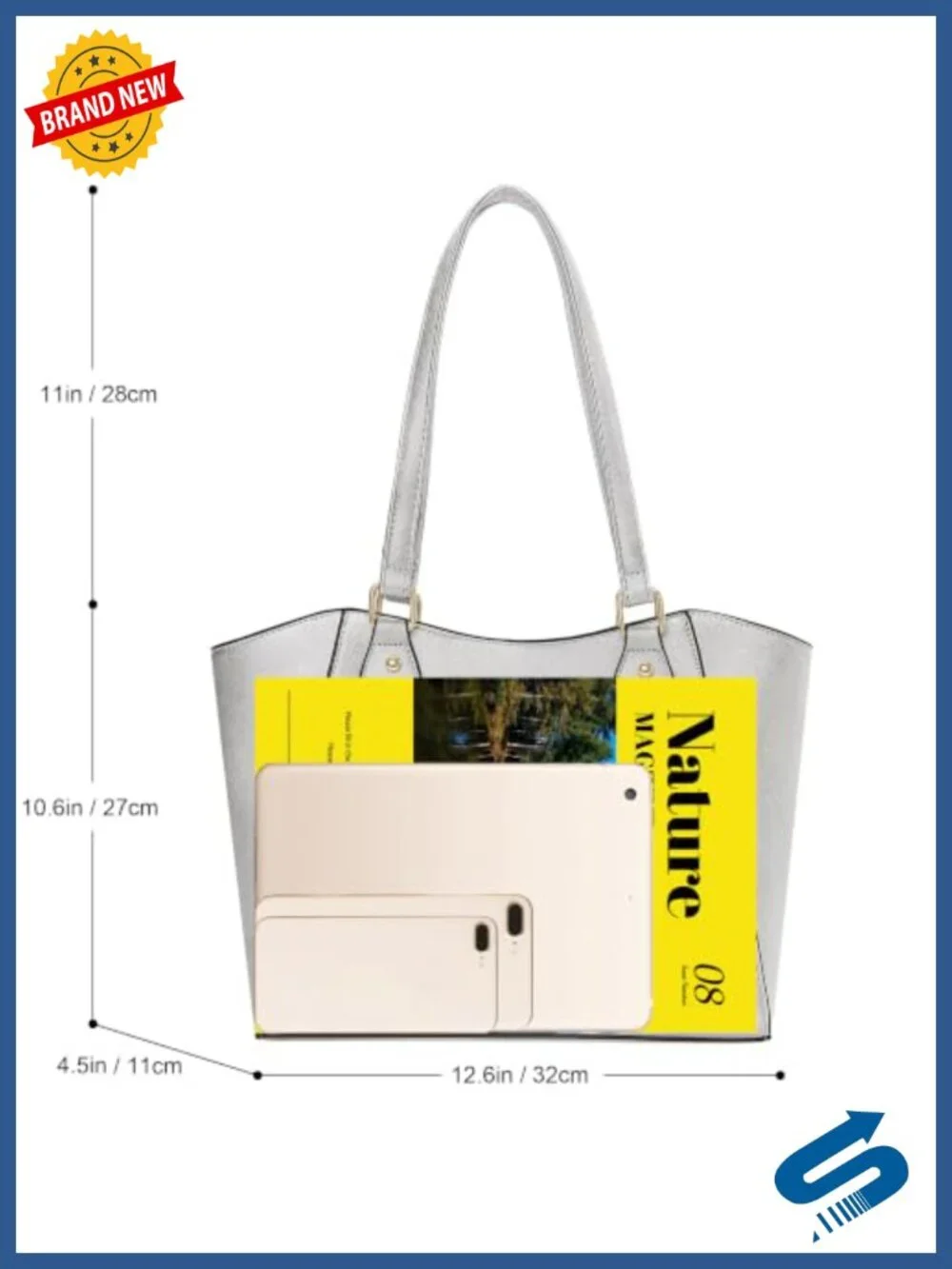 PU Leather Large Tote Bag, Shoulder Handbag with Gold Tone Hardware,